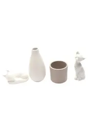 Vorschaubild 1 von Dekofiguren Set 4-tlg. Keramik Minimalistisch Weiß Katze Vase Übertopf