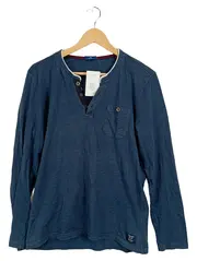 Vorschaubild 1 von Herren Langarmshirt Henley Blau Meliert Gr. M Baumwolle