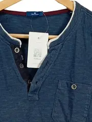 Vorschaubild 3 von Herren Langarmshirt Henley Blau Meliert Gr. M Baumwolle