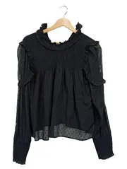 Vorschaubild 1 von Damen Bluse Gr. S Schwarz Rüschen Smok Plumetis Langarm