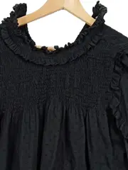 Vorschaubild 3 von Damen Bluse Gr. S Schwarz Rüschen Smok Plumetis Langarm