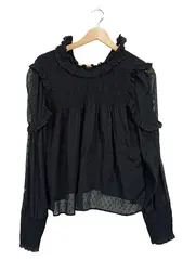 Vorschaubild 2 von Damen Bluse Gr. S Schwarz Rüschen Smok Plumetis Langarm