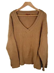 Vorschaubild 1 von Damen Pullover Gr. 42, XL Beige V-Ausschnitt Rippstrick Casual