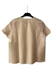 Vorschaubild 2 von Damen Bluse Spitze Basic Beige Gr. 42/XL Kurzarm Baumwolle