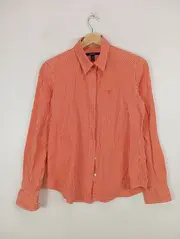 Vorschaubild 2 von Damen Hemdbluse Kariert Orange Langarm Gr. 40 Baumwolle