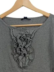 Vorschaubild 2 von Damen Langarmshirt Gr. 36/S Grau Rüschen Rippstrick