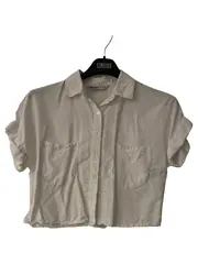 Vorschaubild 1 von Hemdbluse Damen Gr. 36/S Weiß Baumwolle Casual Kurzarm