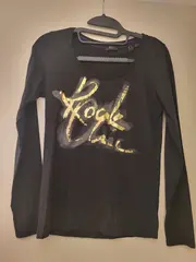 Vorschaubild 2 von Langarmshirt Damen Gr. 34/XS Schwarz Casual Rock Chic Schriftzug