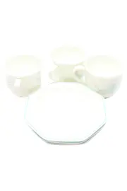 Vorschaubild 1 von Calla Tassen Unterteller Set 3+1 Porzellan Blumen Weiß Elegant