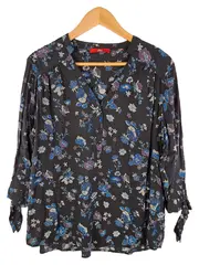 Vorschaubild 1 von Damen Bluse 3/4-Arm Blumenmuster Schleife Schwarz L