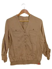 Vorschaubild 1 von EDC Bluse 3/4-Arm Fischgrätenmuster Beige Baumwolle Gr. 36/S