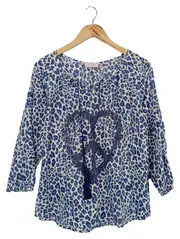 Vorschaubild 1 von Damen Langarmshirt Gr. 40 Leopard Muster Casual Blau Weiß