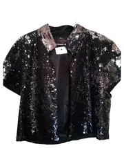 Vorschaubild 1 von Damen Blazer Pailletten Jacke Schwarz Gr. 38/M Glamourös