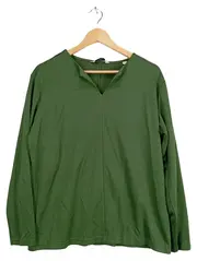 Vorschaubild 1 von Damen Bluse Basic Oliv Gr. 40 Langarm V-Ausschnitt