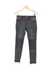 Vorschaubild 1 von Damen Jeans Slim Fit Grau W28/36/S Casual Fransen Knopfleiste