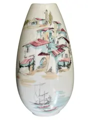 Vorschaubild 1 von Vase Handmalerei München Porzellan oval weiß 20cm