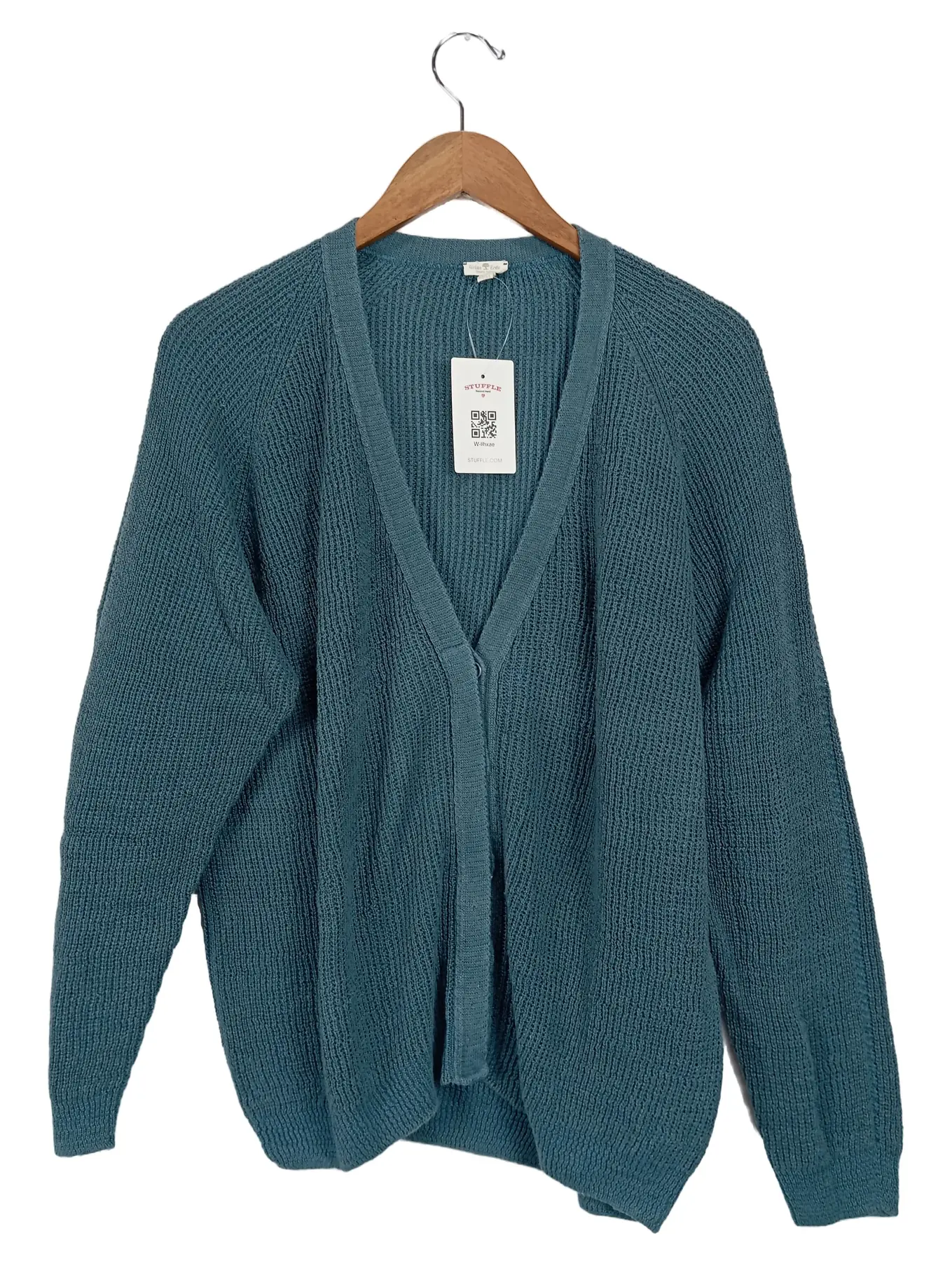 GRÜNE ERDE Damen Strickjacke Petrol Gr. 40/L Casual Baumwolle Hanf