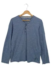 Vorschaubild 1 von Herren Langarmshirt Gr. 50/L Blau Casual Basic V-Ausschnitt