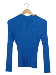 Vorschaubild 1 von Damen Pullover 40/L Blau Langarmshirt Stehkragen Rippstrick Casual