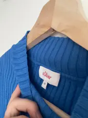 Vorschaubild 5 von Damen Pullover 40/L Blau Langarmshirt Stehkragen Rippstrick Casual