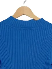 Vorschaubild 2 von Damen Pullover 40/L Blau Langarmshirt Stehkragen Rippstrick Casual