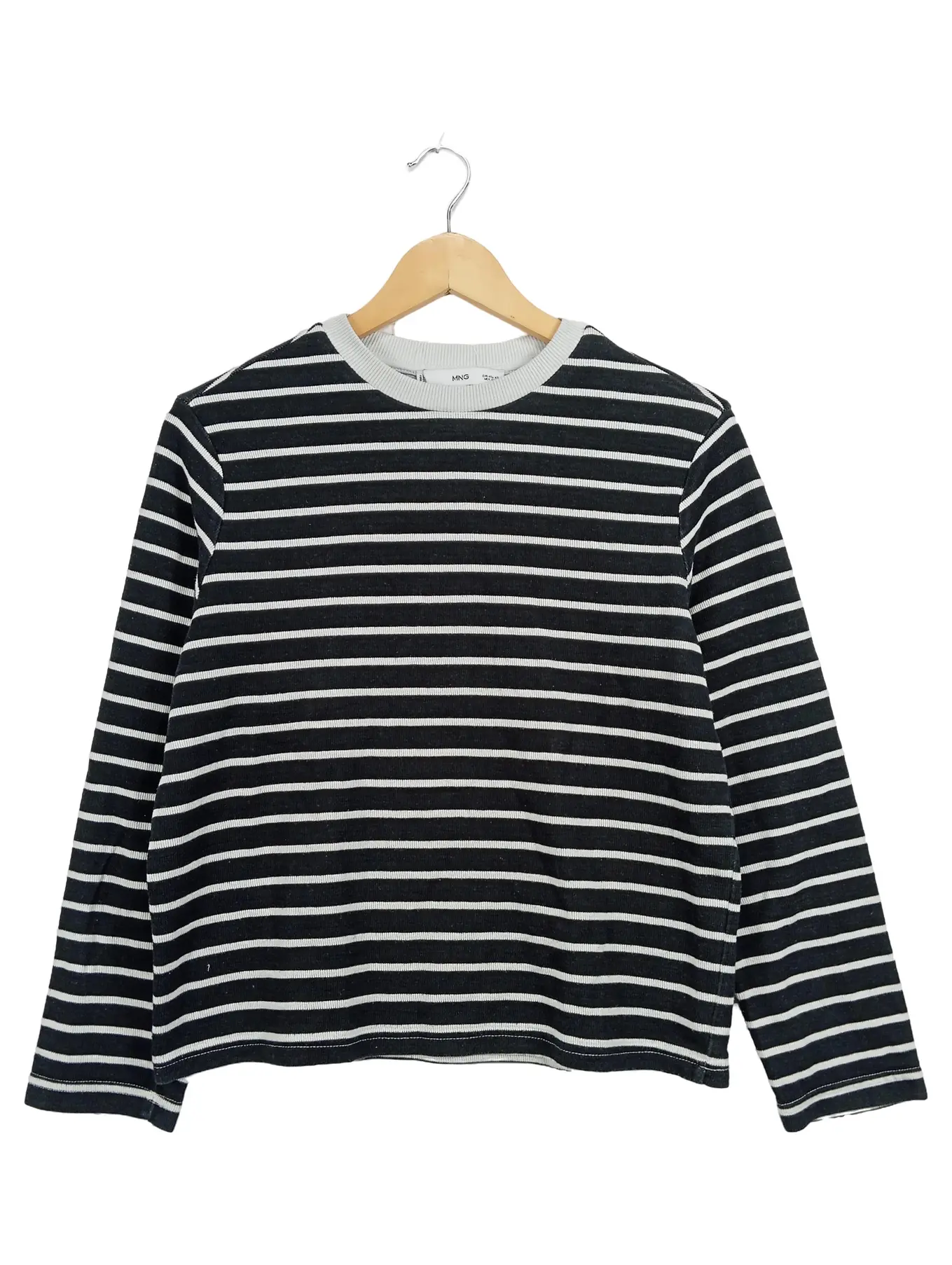 MANGO MNG Damen Gestreiftes Langarmshirt Schwarz Weiß Gr. 34/XS Casual