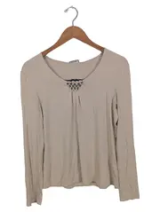 Vorschaubild 1 von Damen Langarmshirt Gr. 38 M Beige Casual mit Strasssteinen