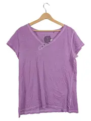 Vorschaubild 1 von Damen T-Shirt Lila Gr. 44/XXL Casual Baumwolle V-Ausschnitt