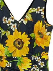Vorschaubild 3 von Damen Sommerkleid Gr. 36 S Blumenmuster Sonnenblumen Schwarz Gelb Feminin
