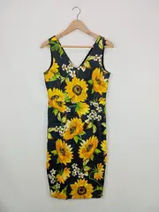 Vorschaubild 2 von Damen Sommerkleid Gr. 36 S Blumenmuster Sonnenblumen Schwarz Gelb Feminin