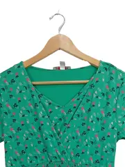 Vorschaubild 3 von Midikleid Blumenmuster Viskose Sommerkleid Gr. 38 M Grün