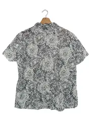 Vorschaubild 2 von Damen Bluse Gr. 40/M Grau Blumenmuster Kurzarm Klassisch Elegant