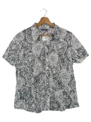 Vorschaubild 1 von Damen Bluse Gr. 40/M Grau Blumenmuster Kurzarm Klassisch Elegant