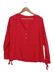 Vorschaubild 1 von Bluse Damen Gr. 40 Rot Grafisch Casual Langarm Viskose