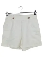 Vorschaubild 1 von Damen Leinen Shorts Gr. 38 Weiß Casual Uni Knopf Freizeit