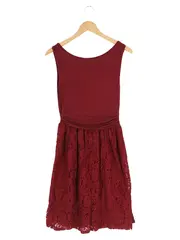 Vorschaubild 2 von Spitzenkleid Damen Gr. 36/S Rot Elegant Casual Vintage Midikleid