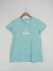 Vorschaubild 2 von Damen T-Shirt Blumenmuster Türkis Gr. 38/M Casual Baumwolle