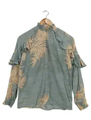 Vorschaubild 1 von Bluse Damen Gr. 34/XS Grün Florales Muster Rüschen Casual