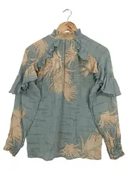 Vorschaubild 2 von Bluse Damen Gr. 34/XS Grün Florales Muster Rüschen Casual