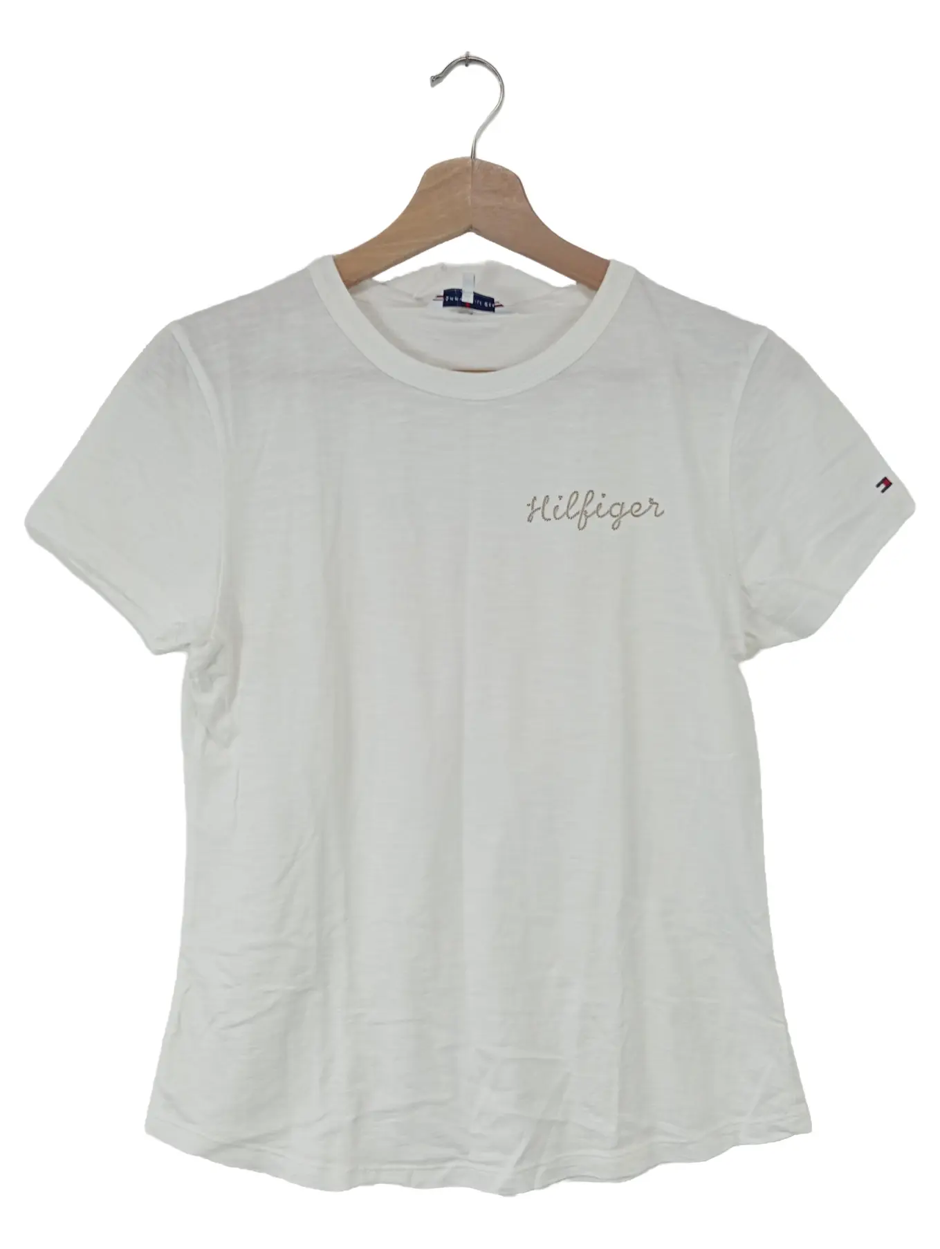 TOMMY HILFIGER Damen T-Shirt Gr. 40/L Weiß Basic Logo Schriftzug
