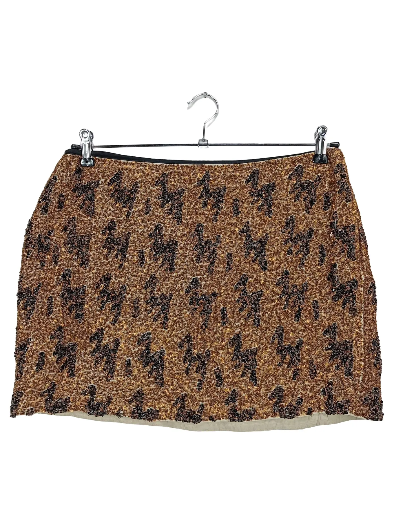 ZARA Damen Lederrock Gr. 38/M Braun Animal-Print Pailletten Glamourös