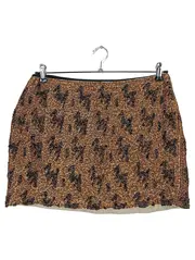 Vorschaubild 1 von Damen Lederrock Gr. 38/M Braun Animal-Print Pailletten Glamourös