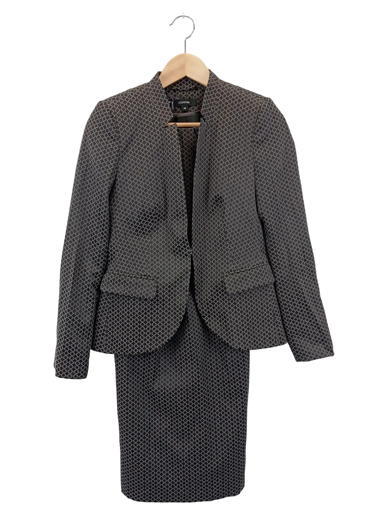 COMMA Kostüm mit Rock Damen Gr. 34/XS Schwarz Business Elegant Grafisch