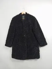 Vorschaubild 2 von Damen Teddy Mantel Felljacke Gr. 36/S Schwarz Casual