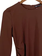 Vorschaubild 3 von Damen Cocktailkleid Schlauchkleid Langarm Raffung Braun Gr. S
