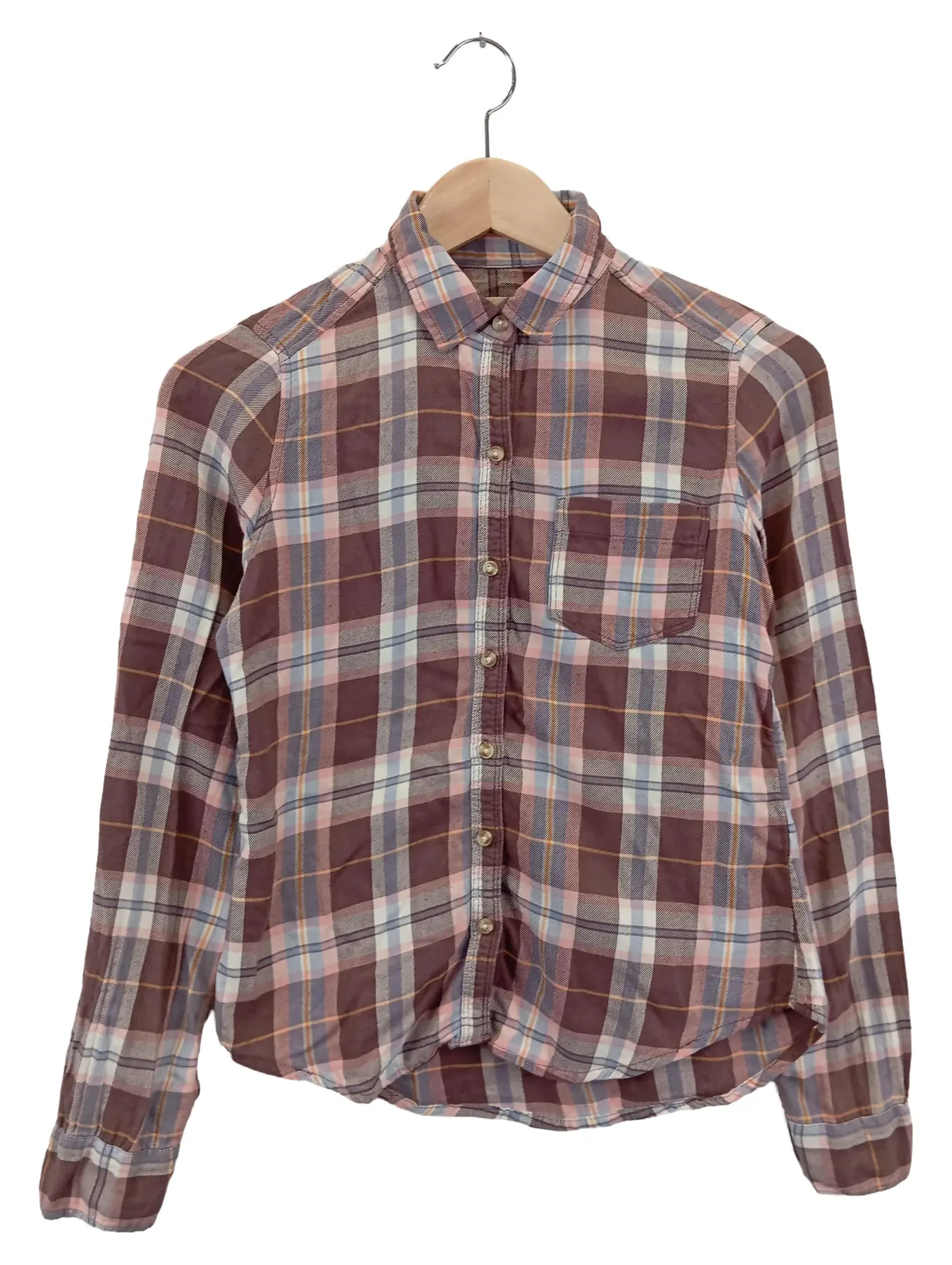 HOLLISTER Damen Hemdbluse Gr. 38/M Mehrfarbig Kariert Langarm Casual