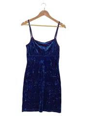 Vorschaubild 1 von Damen Cocktailkleid Samt Blau Gr. 38/M Trägerkleid Vintage Elegant