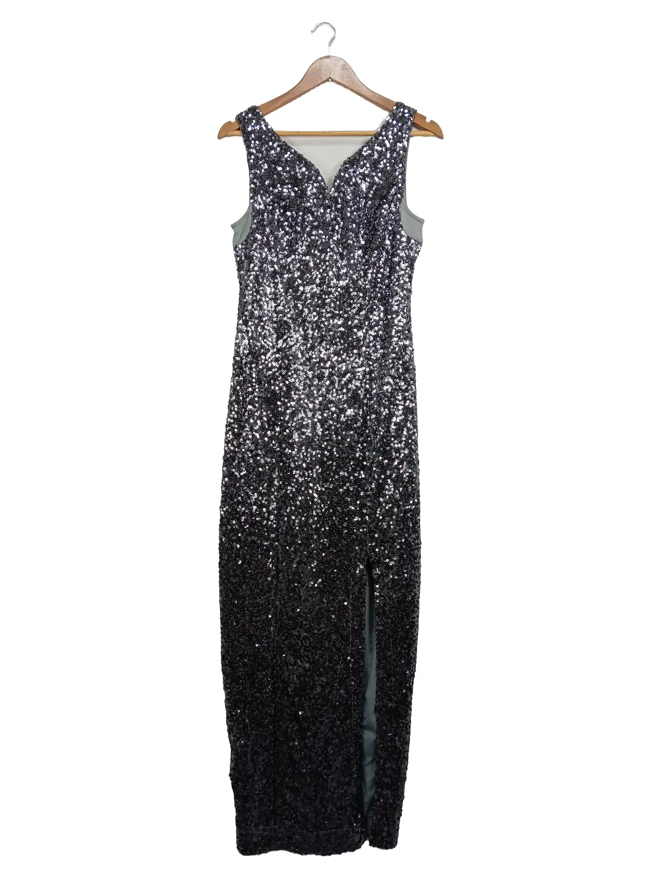 BODYFLIRT Damen Abendkleid Gr. 38 M Silber Pailletten Maxikleid Elegant