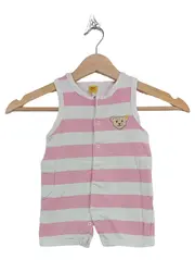 Vorschaubild 1 von Baby Einteiler Strampler Gr. 62 rosa weiß gestreift Teddybär