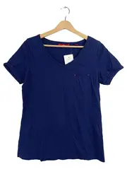 Vorschaubild 1 von Damen T-Shirt Basic Uni Blau Stickerei Baumwolle Gr. 36/S